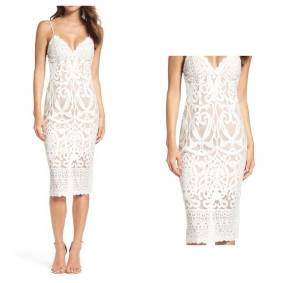 Bardot Gia Lace Midi Dress ivory cream size 10 L - Picture 1 of 14